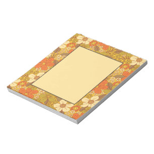 Bloc De Notas Naranja retro 60/70 y floral verde oliva