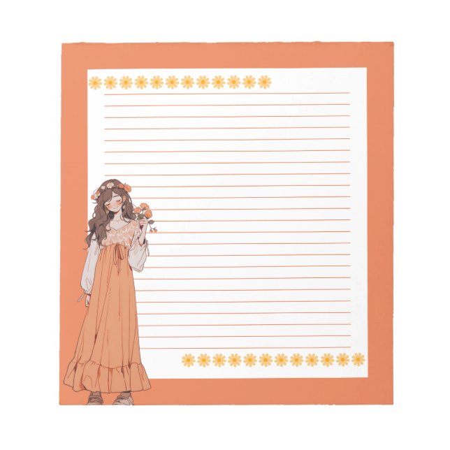 Bloc De Notas Naranja Simple Cute Anime Boho Notepad (Frente)