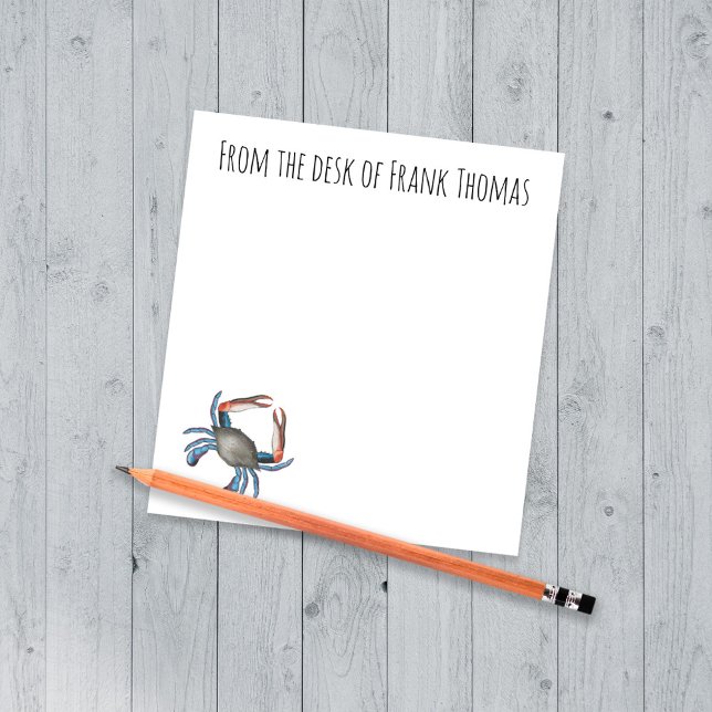 Bloc De Notas Naturaleza naustera Sencilla Cangrejo Azul (Blue Crab Personalized Watercolor Note Pad)