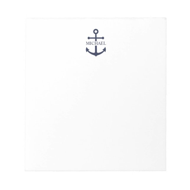 Bloc De Notas Nautical Navy Blue Anchor Nombre Personalizado (Frente)