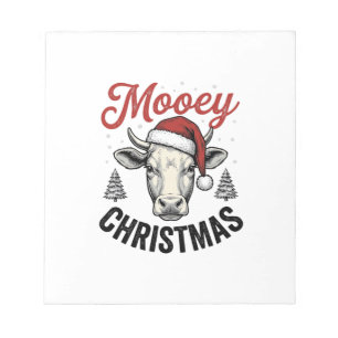 Bloc De Notas Navidad Mooey Vaca Sombrero de Santa Grabado Antig