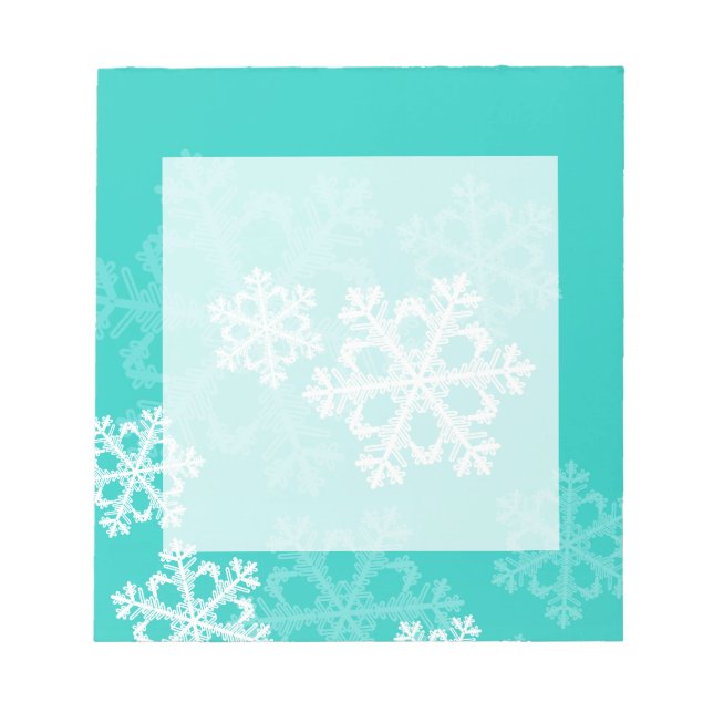 Bloc De Notas Navidades blancos y turquesa, copos de nieve (Frente)