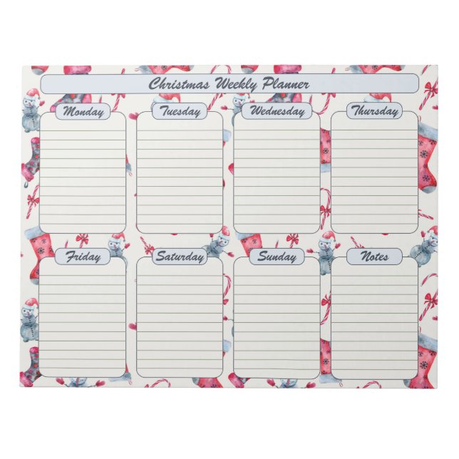 Bloc De Notas Navidades de acciones y Candy Canes Weekly Planner (Frente)
