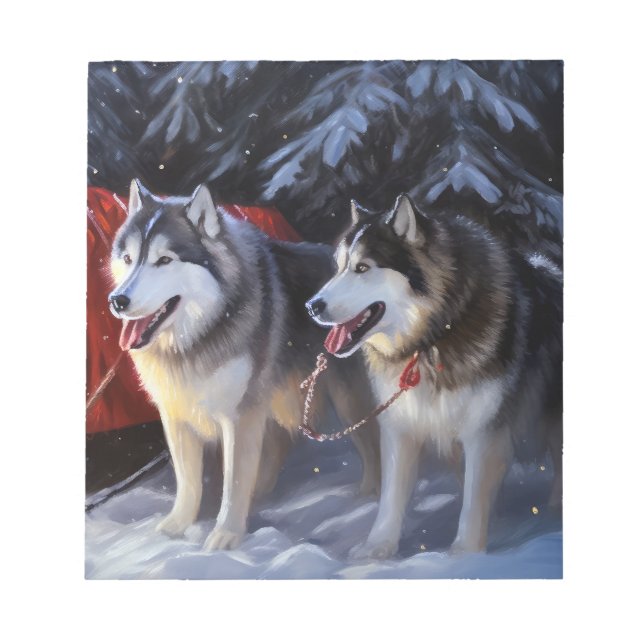 Bloc De Notas Navidades de Alaskan Malamute Snowy Sleigh Ride (Frente)