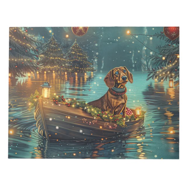 Bloc De Notas Navidades de Dachshund en un viaje festivo (Frente)