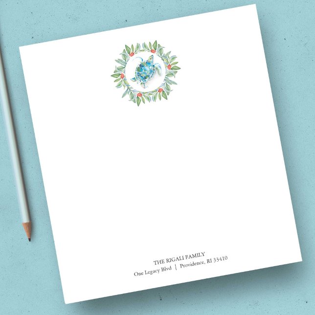 Bloc De Notas Navidades de playa Notepads Tortuga acuática (Order bulk Christmas notepads with watercolor sea turtle & personalized text by Victoria Grigaliunas)
