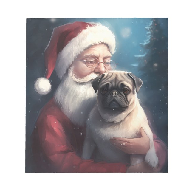 Bloc De Notas Navidades festivos de Pug con Santa Claus (Frente)