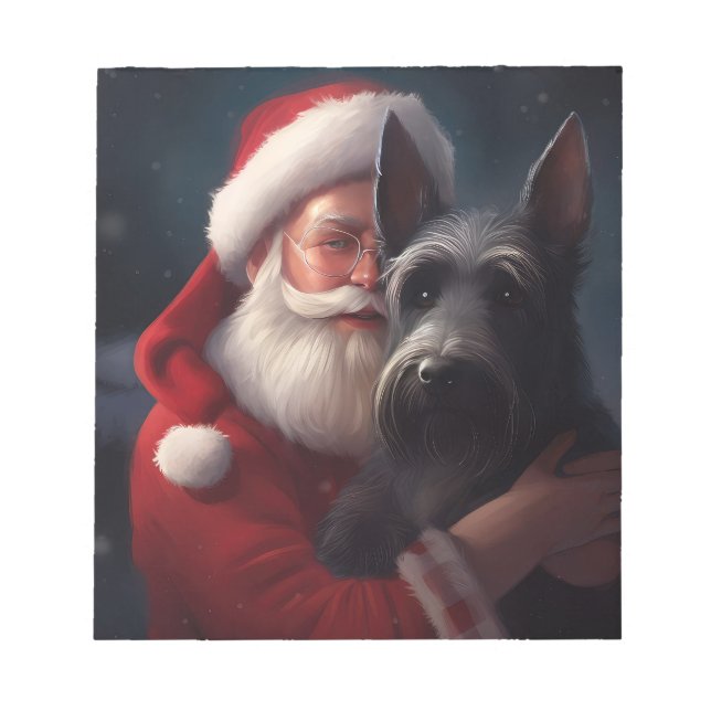 Bloc De Notas Navidades festivos Scottish Terrier Santa Claus (Frente)