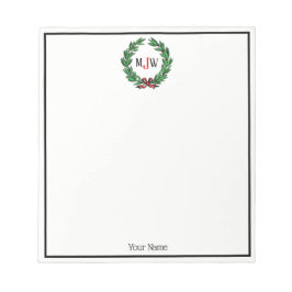 Bloc De Notas Navidades festivos Xmas Holly Wreath Monograma