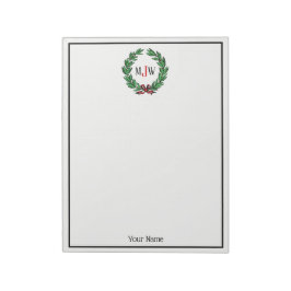 Bloc De Notas Navidades festivos Xmas Holly Wreath Monograma