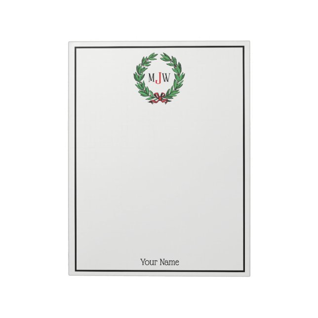 Bloc De Notas Navidades festivos Xmas Holly Wreath Monograma (Lado Izquierdo)