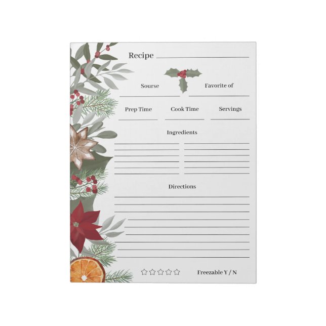 Bloc De Notas Navidades florales cocinando tarjetas de cocina pa (Lado Izquierdo)