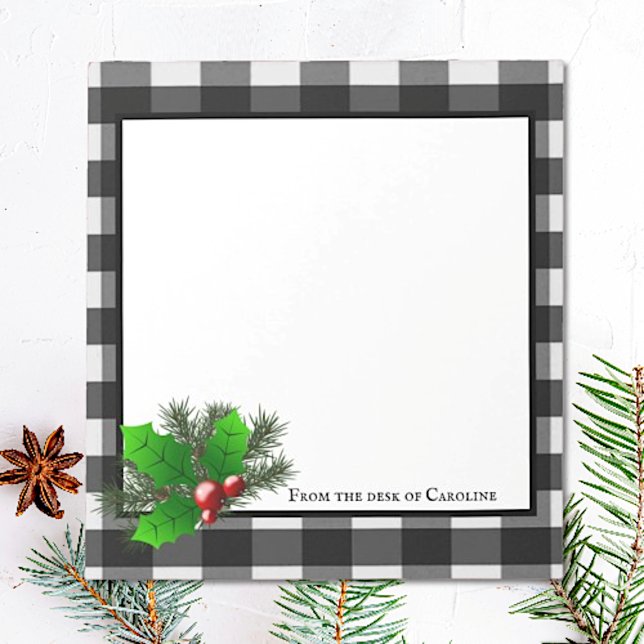 Bloc De Notas Navidades Holly Buffalo Plaid Personalizado Notepa (Christmas Holly Buffalo Plaid Personalized Notepad)