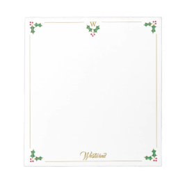 Bloc De Notas Navidades personalizados Holly Monogram Notepad