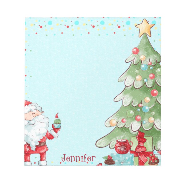 Bloc De Notas Navidades Santa & Tree Whimsical w Name Gift (Frente)