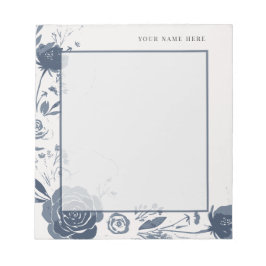 Bloc De Notas Navy Blue Floral Watercolor with Name