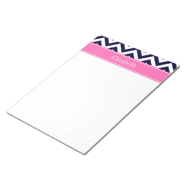 Bloc De Notas Navy Lg Chevron HotPink2 Quatrefoil Nombre Monogra (Lado Derecho)