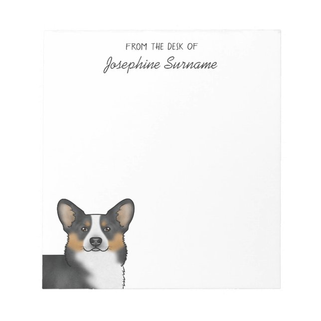Bloc De Notas Negro Tricolor Pembroke Welsh Corgi Cabeza Y Texto (Frente)