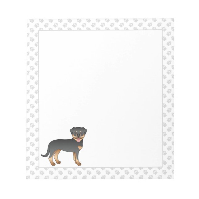 Bloc De Notas Negro Y Tan Rottweiler Cute Cartog Perro Y Paws (Frente)