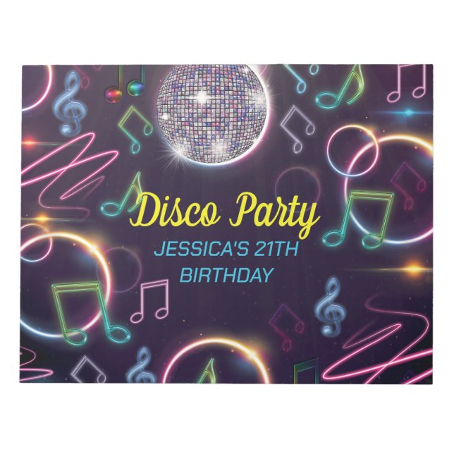 Bloc De Notas Neon Glow Disco Dance Birday Party (Frente)