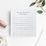 Bloc De Notas Niebla | Impresión de leopardo pastel personalizad<br><div class="desc">Moda personalizada to-do notepad presenta un fondo de impresión leopardo en gris pastel mudo y blanco. Personalice con un nombre y una línea adicional de texto personalizado (mostrado con "cosas importantes que hacer") en letras negras modernas. Esta nota de lista de verificación alineada en un sutil patrón de impresión animal...</div>