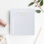 Bloc De Notas Niebla | Lista de tareas pendientes personalizadas<br><div class="desc">En la parte superior del tablero de notas personalizado de la moda aparece "hacer lista" con tu nombre debajo, con letras de oro oscuras de época sobre un fondo gris de paloma pastel salpicado con puntos de confeti blanco lloviendo desde arriba. Realice un seguimiento de todos sus elementos importantes con...</div>