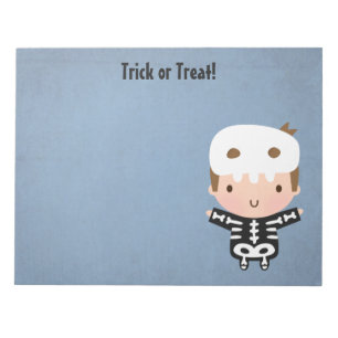 Bloc De Notas Niño Esqueleto Adorable Truco o Trato Halloween pa