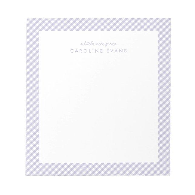 Bloc De Notas Niños morado gingham dulce simple y personalizado (Frente)