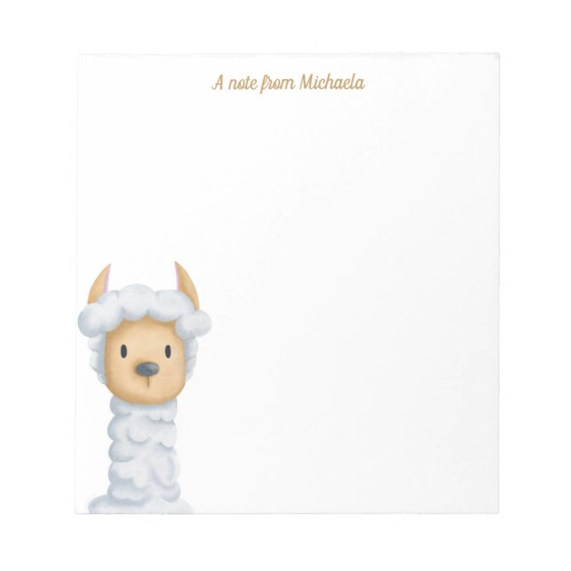 Bloc De Notas Niños Personalizados de Cute Llama (Frente)