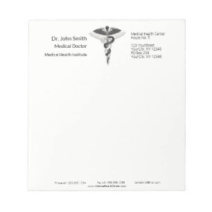 Bloc De Notas Noble Clásico Médico Elegante Caduceo Negro Blanco