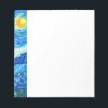 Bloc De Notas Noche Van Gogh Starry<br><div class="desc">Notepad con la pintura al óleo de Vincent van Gogh La noche estrellada (1889). Inspirado por su estancia en un asilo,  el arte representa un pueblo bajo un cielo nocturno de estrellas y luna azul y amarilla. Un gran regalo para los aficionados al post-impresionismo y al arte holandés.</div>