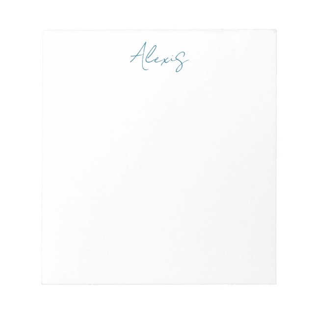 Bloc De Notas Nombre Caligrafía Script Sencillo Simple Blanco Az (Frente)