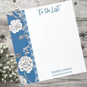 Bloc De Notas Nombre de bonito Inscrito Blue Floral Toile