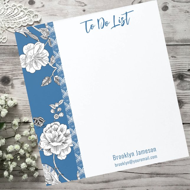 Bloc De Notas Nombre de bonito Inscrito Blue Floral Toile (Subido por el creador)