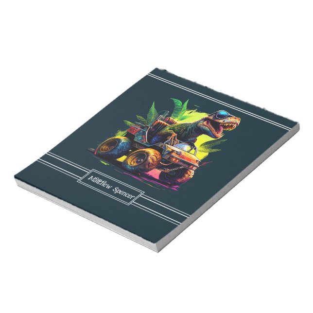 Bloc De Notas Nombre de dinosaurio de camión de remolque azul de (Lado Izquierdo)