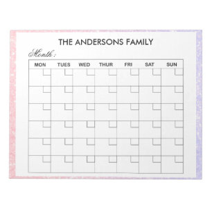 Bloc De Notas Nombre de familia Elegante Planificador de Calenda