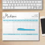Bloc De Notas Nombre de guión azul motivante del rastreador de h<br><div class="desc">Crea una lista de hábitos para construir buenos hábitos y un estilo de vida saludable con este rastreador de hábitos personalizados. Personaliza con el nombre y tu propio presupuesto en la parte inferior, o mantiene el presupuesto motivacional actualmente. ¿Cómo funciona? Haz un círculo en el mes en el que estés...</div>