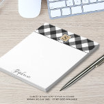 Bloc De Notas Nombre de guión de monograma de juego en búfalo Bl<br><div class="desc">Una rústica casa de campo marca la nota de verificación de búfalo blanco y negro con monograma en el cuadrado de color marrón central personalizada más adelante con un nombre u otro texto personalizado en un tipo de letra manuscrito moderno editable (o borrar el texto de ejemplo para dejar el...</div>