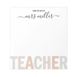 Bloc De Notas Nombre de guión para maestro y colores pastel cáli