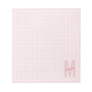 Bloc De Notas Nombre de monograma con patrón de cuadrícula rosa