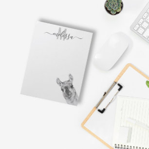 Bloc De Notas Nombre de monograma de acuarela de Llama Sneaky