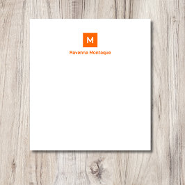Bloc De Notas Nombre de monograma moderno chic tendencia naranja
