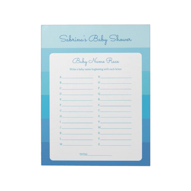 Bloc De Notas Nombre del Bebé Race Blue Ombre Strips Baby Shower (Lado Izquierdo)