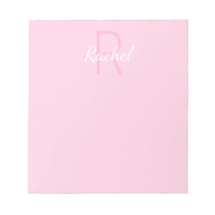 Bloc De Notas Nombre del Chica Monogramado Cute Rosa y blanco