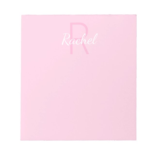 Bloc De Notas Nombre del Chica Monogramado Cute | Rosa y blanco (Frente)