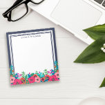 Bloc De Notas Nombre del dispositivo floral Vibrant Boho<br><div class="desc">Banqueta floral con un bonito arreglo de flores bohemias en rosa y azul. Añade tu nombre en letras azul marino modernas.</div>
