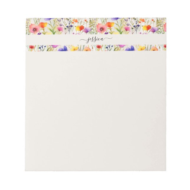 Bloc De Notas Nombre del guión elegante de flores silvestres (Frente)