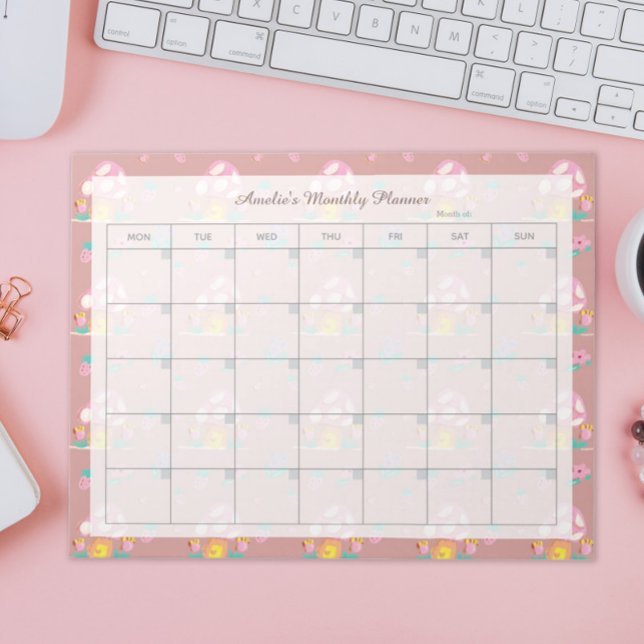 Bloc De Notas Nombre del plan mensual del hongo rosado floral cú (Subido por el creador)