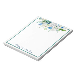 Bloc De Notas Nombre floral de color azul blanco