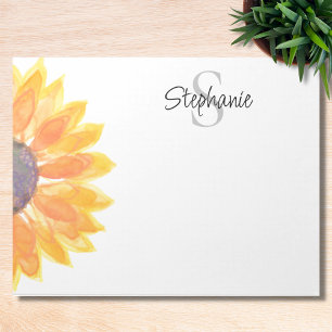 Bloc De Notas Nombre Monograma Watercolor Sunflower